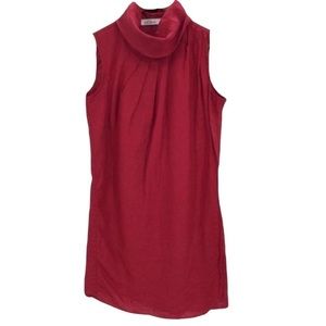 Le BLANC Vintage Red Sleeveless Mock Turtleneck Linen Mid Length Dress Small